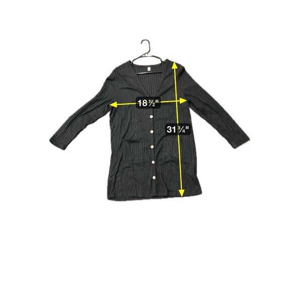 Your Style Ribbed Button Front Tunic Sweater Black Sz Large Long Sleeve Cozy - Picture 7 of 10